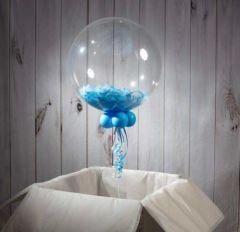 Mavi Tüylü Şeffaf Balon 1 Adet