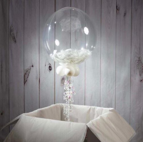 Beyaz Tüylü Şeffaf Balon 1 Adet