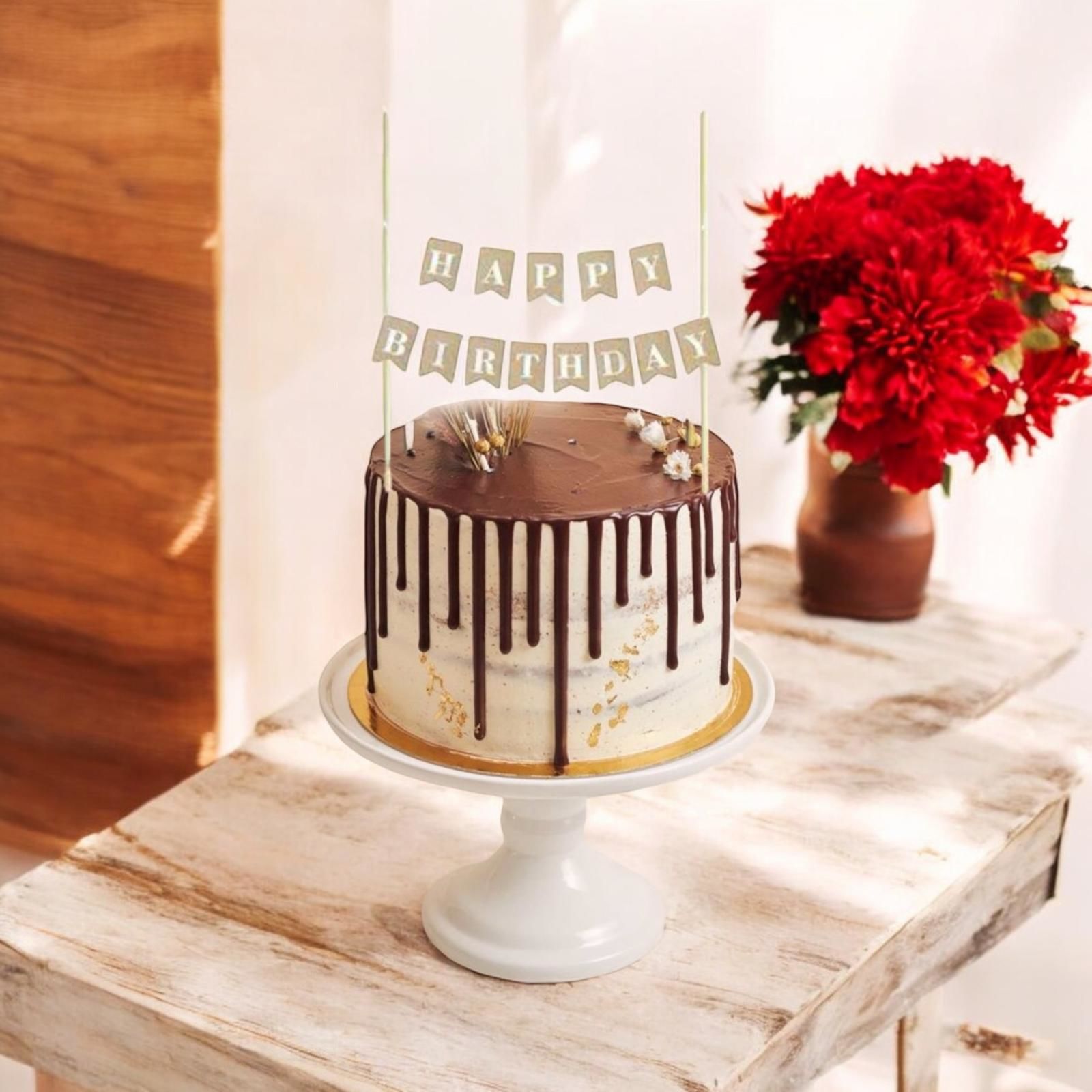 Pasta Bayrağı Kraft Beyaz Happy Birthday