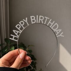 Gümüş Swarovski Happy Birthday Taç