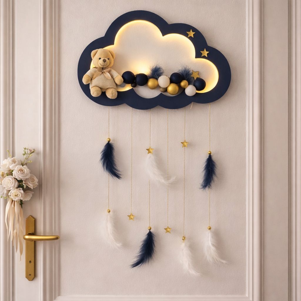 Işıklı Koyu Mavi Bulut Kapı Süsü