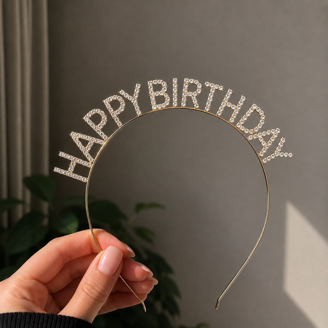 Gold Swarovski Happy Birthday Taç