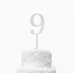 9 Gümüş Rakam Pleksi Pasta Süsü