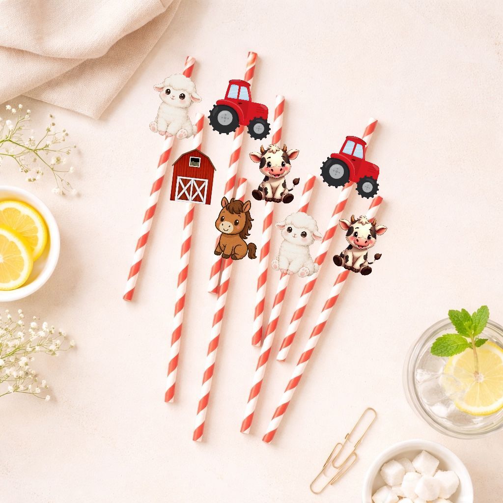 Çiftlik Teması Fiğürlü Kağıt Pipet 10 Adet