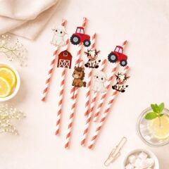 Çiftlik Teması Fiğürlü Kağıt Pipet 10 Adet