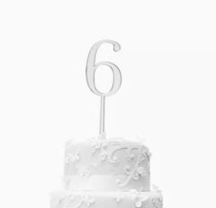 6 Gümüş Rakam Pleksi Pasta Süsü