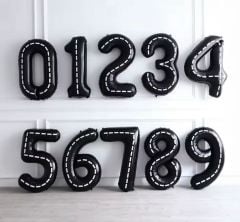 100cm Siyah Şeritli Rakam Folyo Balon