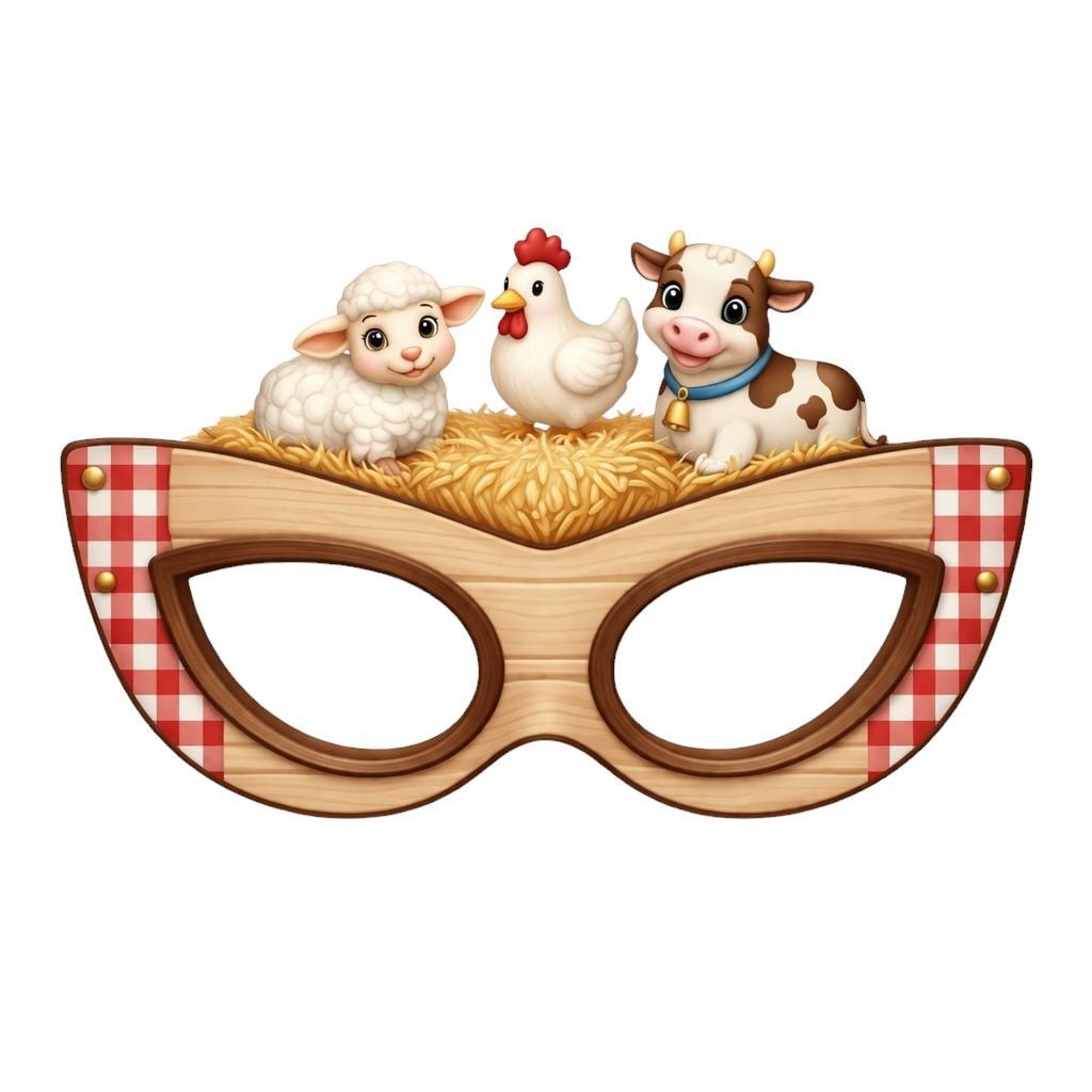 Çiftlik Teması Karton Parti Maskesi 6 Adet