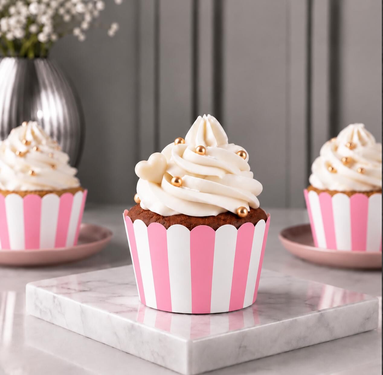 Muffin Kek Kalıbı Pembe Çizgili 24 Adet