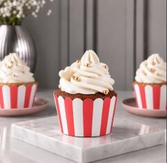 Muffin Kek Kalıbı Kırmızı Çizgili 24 Adet
