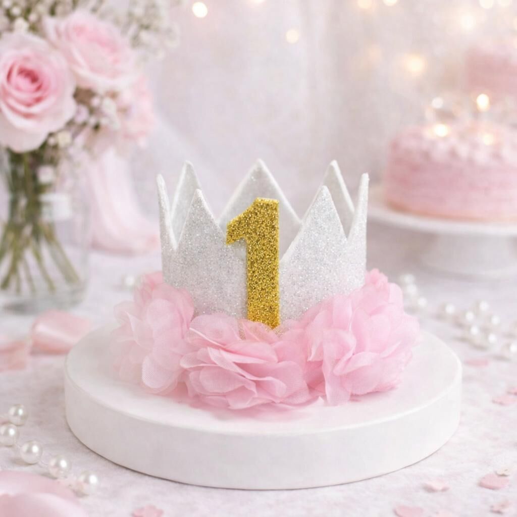 1 Yaş Prenses Pembe Çiçekli Taç