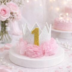 1 Yaş Prenses Pembe Çiçekli Taç