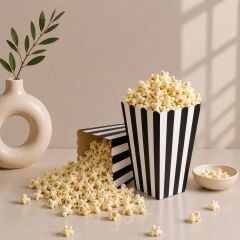 Siyah Çizgili Popcorn Mısır Kutusu 8 Adet