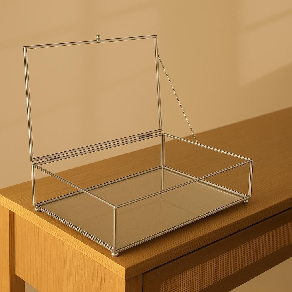 Gümüş Dikdörtgen Cam Kutu