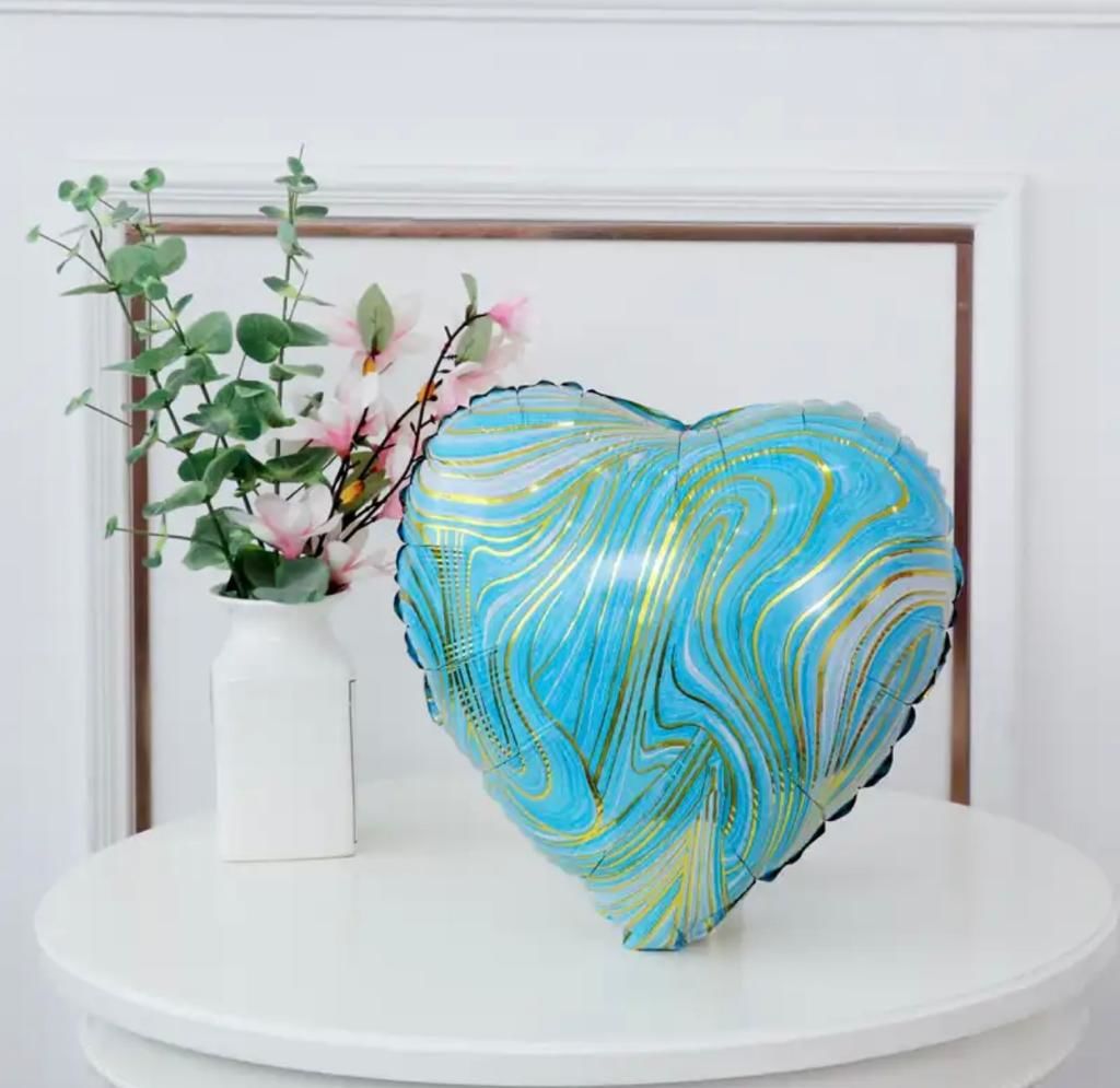 Mavi Mermer Kalp Folyo Balon 1 Adet