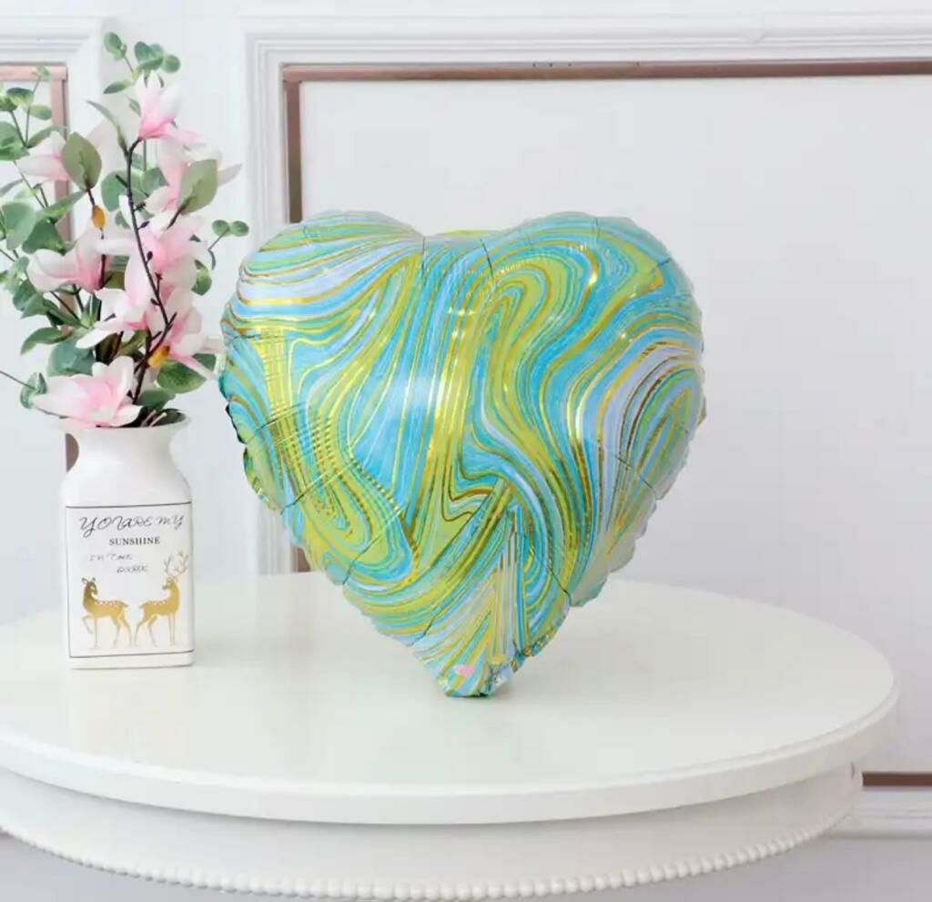 Yeşil Mermer Kalp Folyo Balon 1 Adet