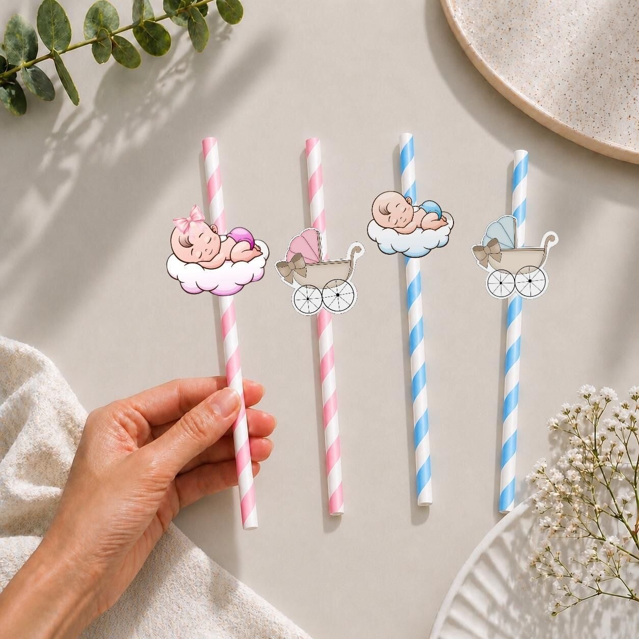 Cinsiyet Fiğürlü Kağıt Pipet 10 Adet