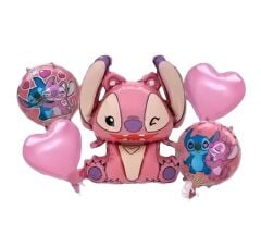 5 li Pembe Stitch Folyo Balon Set
