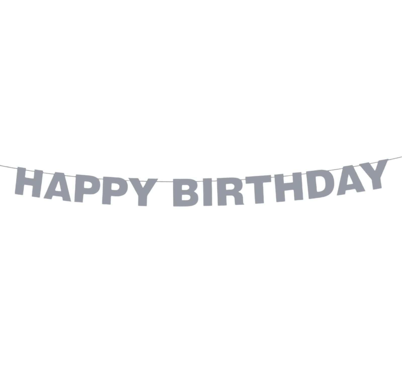 Gümüş Düz Happy Birthday Yazısı