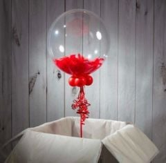 Kırmızı Tüylü Şeffaf Balon 1 Adet