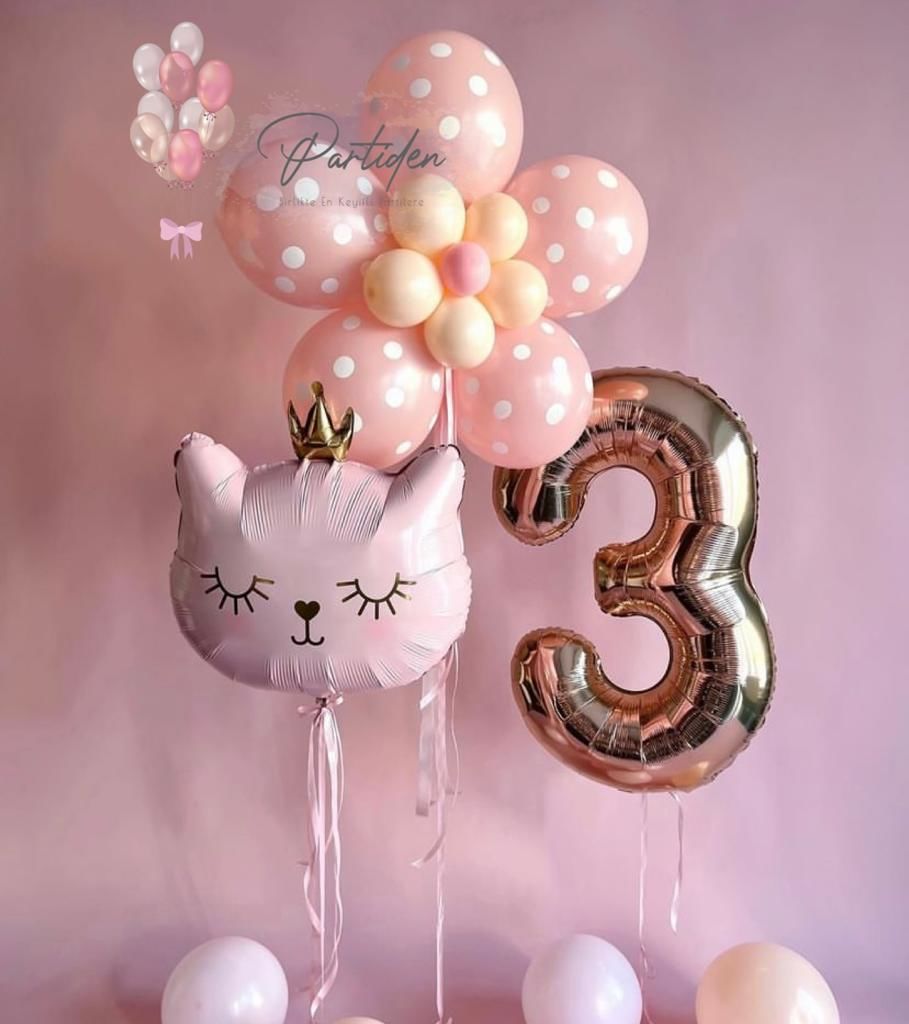 Çiçek Kedi Balon Demeti
