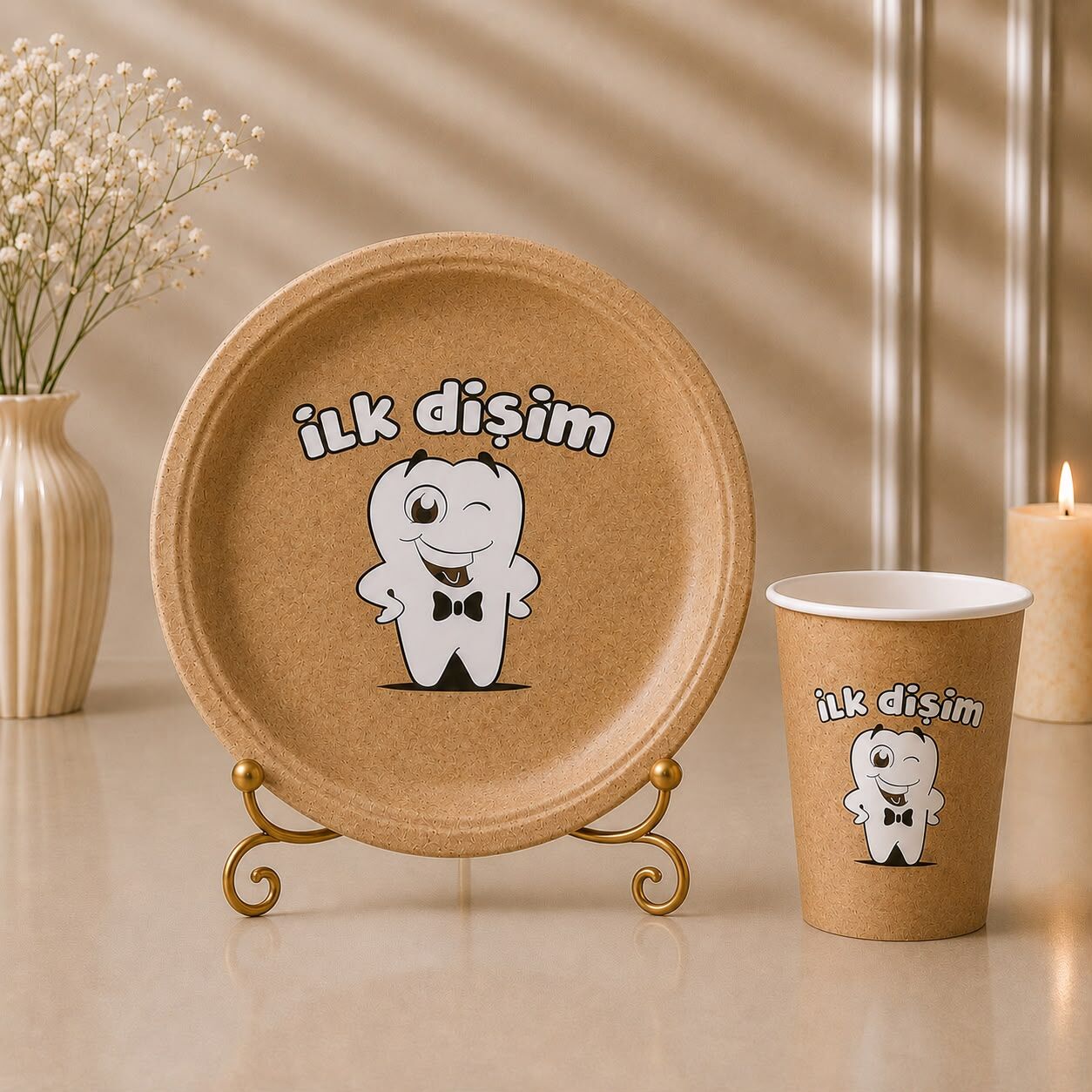 Kraft Dişim Çıktı Tabak Bardak 8 Adet