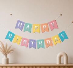 Makaron Gümüş Happy Birthday Yazısı