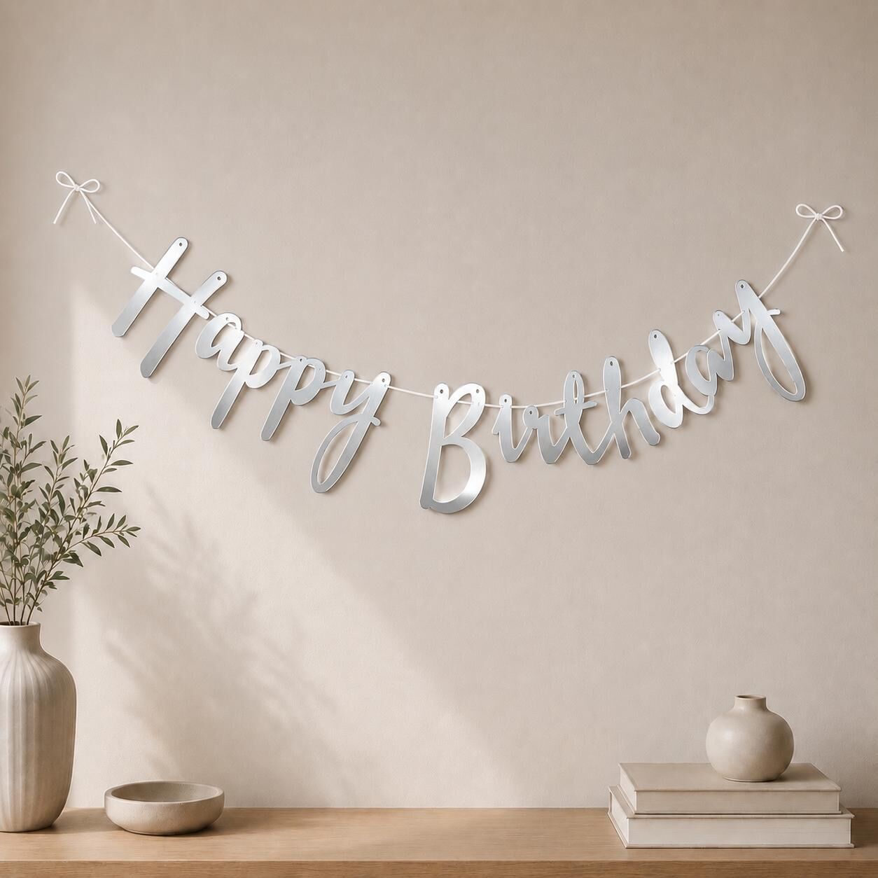 Gümüş İtalik Kaligrafi Happy Birthday Yazısı