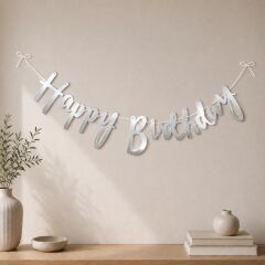Gümüş İtalik Kaligrafi Happy Birthday Yazısı