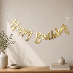 Gold İtalik Kaligrafi Happy Birthday Yazısı