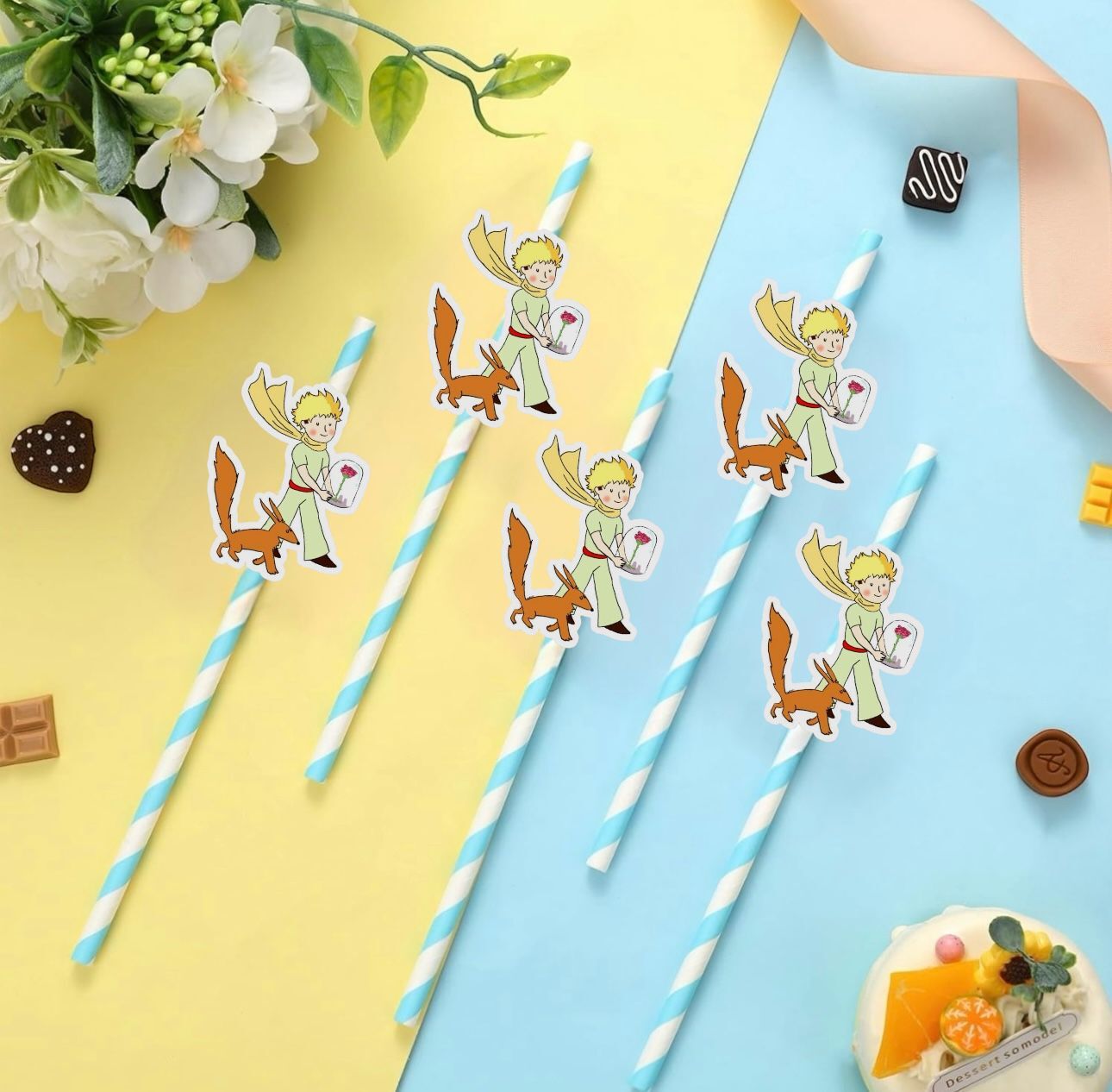 Küçük Prens Fiğürlü Kağıt Pipet 10 Adet