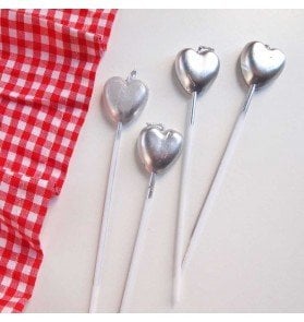 Gümüş Kalp Pasta Mumu 4 Adet
