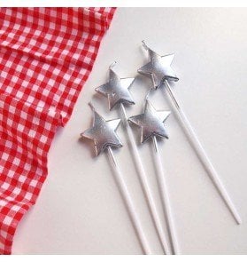 Gümüş Yıldız Pasta Mumu 4 Adet