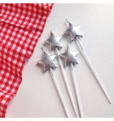 Gümüş Yıldız Pasta Mumu 4 Adet