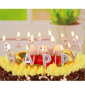 Gümüş Happy Birthday Pasta Mumu