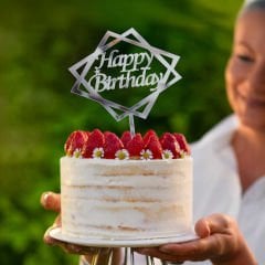 Gümüş Kareli Happy Birthday Pleksi Pasta Süsü