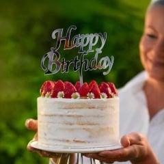 Gümüş Happy Birthday Pleksi Pasta Süsü
