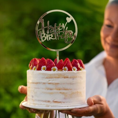 Gold Çember Happy Birthday Pleksi Pasta Süsü
