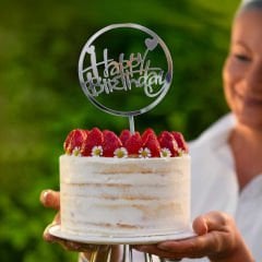 Gümüş Çember Happy Birthday Pleksi Pasta Süsü