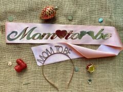Pembe Gold Mom To Be Kuşak Taç Seti