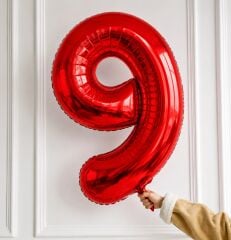 100cm 9 Kırmızı Rakam Folyo Balon