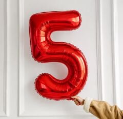 100cm 5 Kırmızı Rakam Folyo Balon