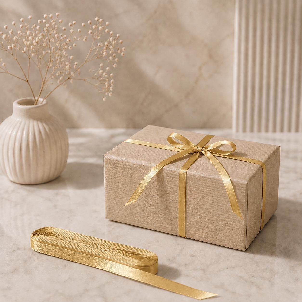 1cm Gold Saten Kurdele 10 Metre