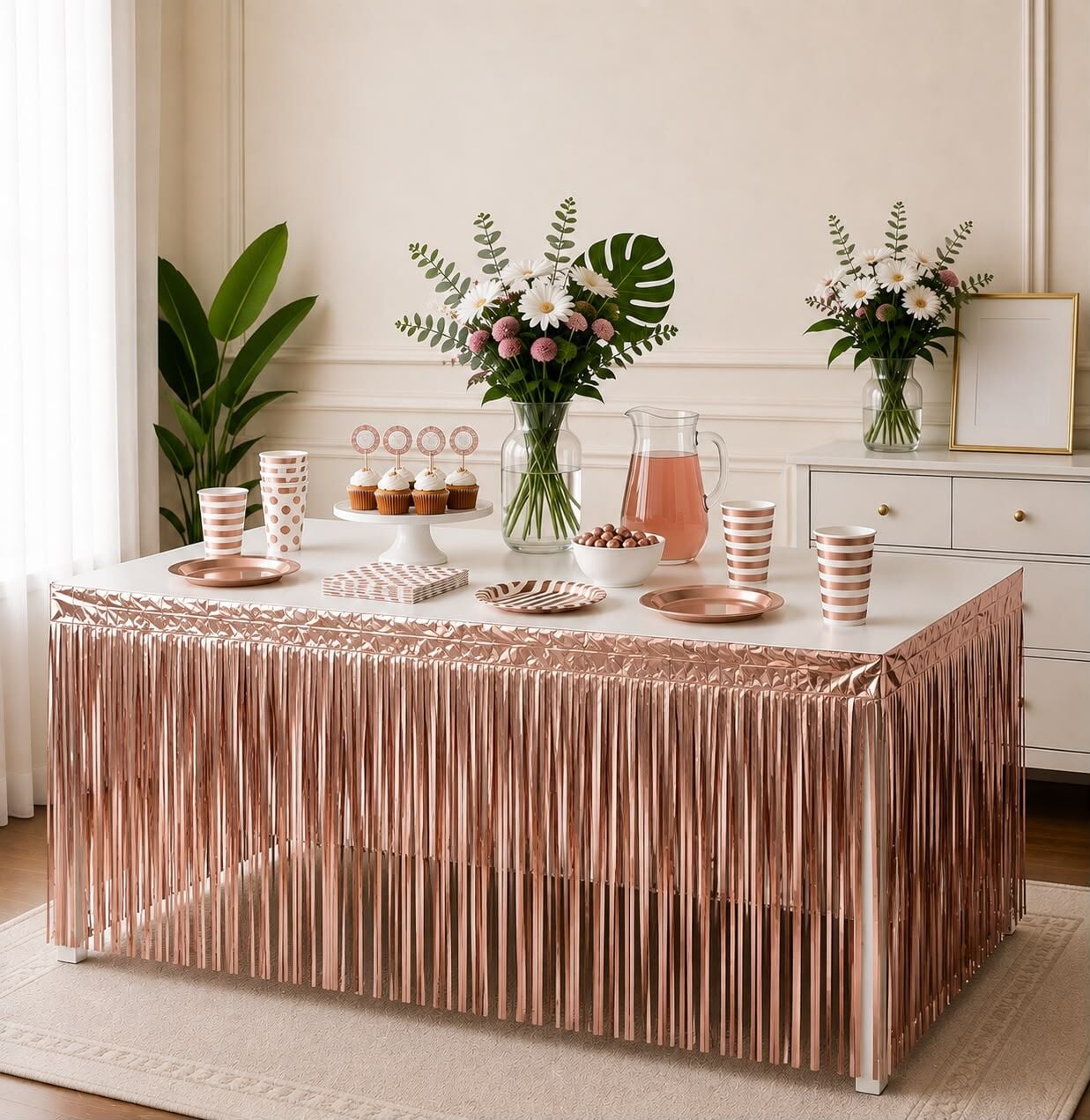 Rosegold Püsküllü Masa Eteği
