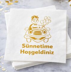 Altın Varaklı Sünnet Kağıt Peçete 16 Adet