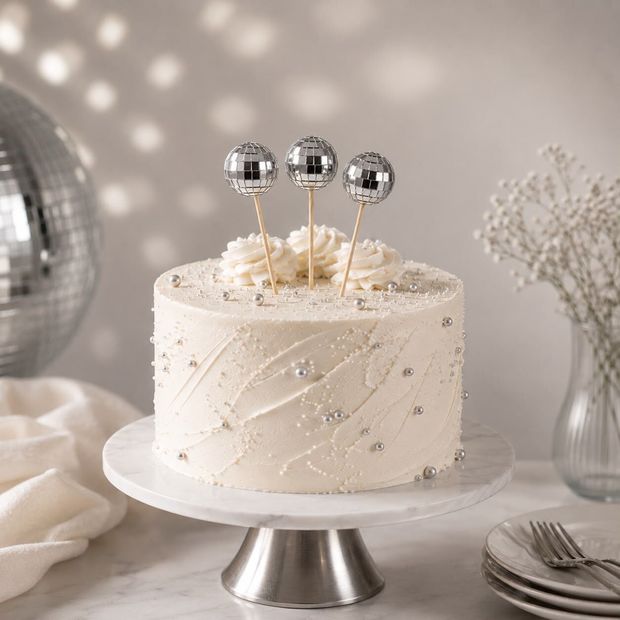 3cm Gümüş Disco Topu Pasta Süsü 1 Adet