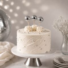 3cm Gümüş Disco Topu Pasta Süsü 1 Adet