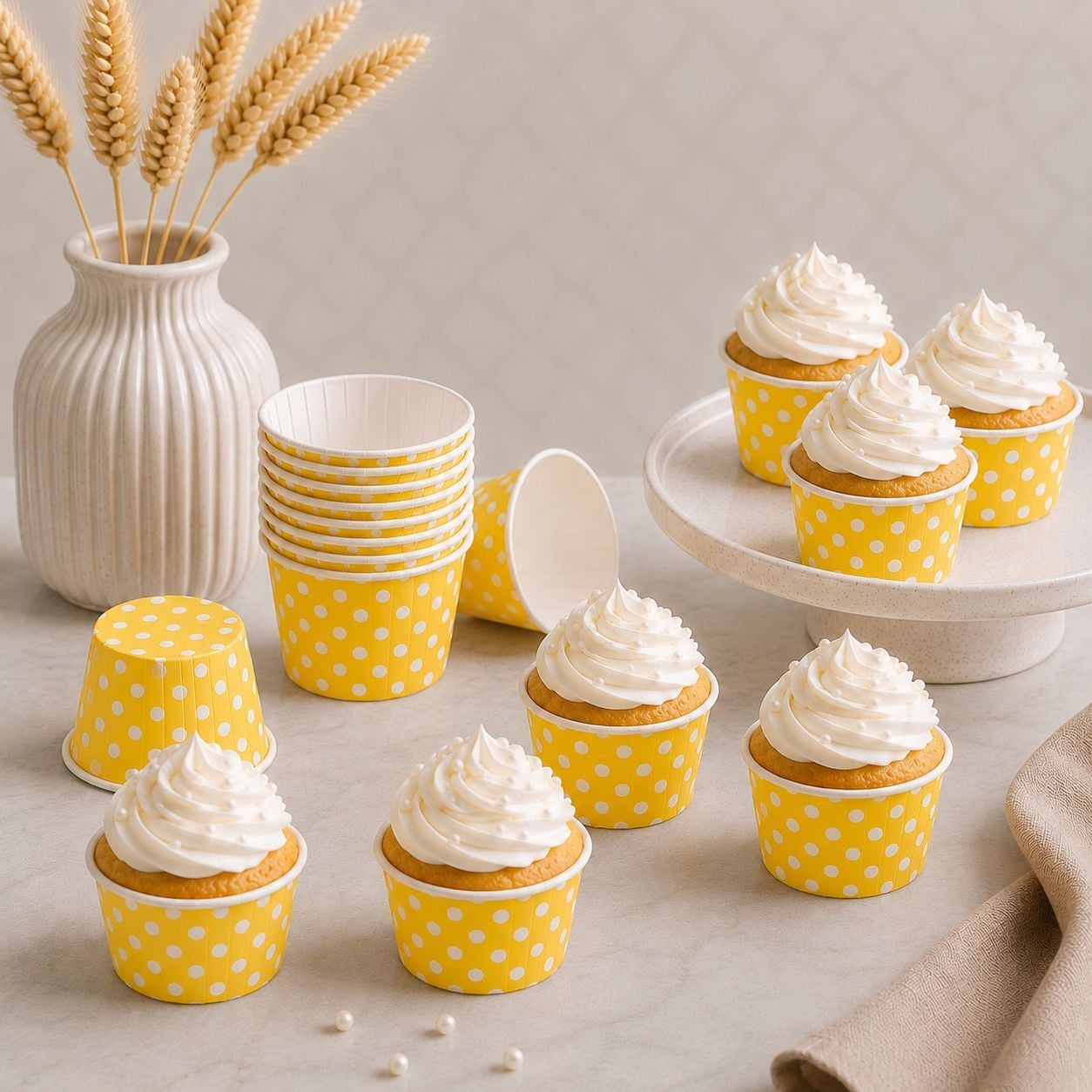 Sarı Puantiyeli Muffin Kek Kalıbı 24 Adet