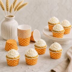 Turuncu Puantiyeli Muffin Kek Kalıbı 24 Adet