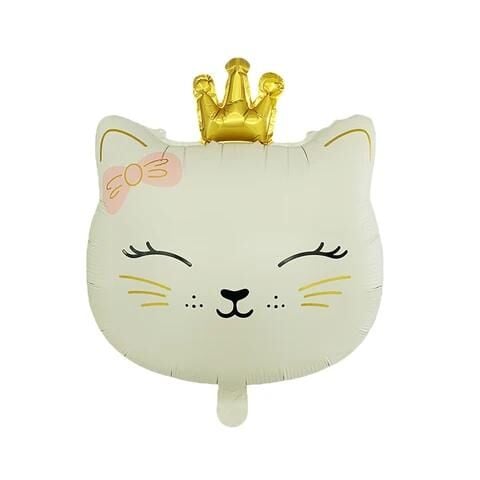 Retro Kedi Kafası Folyo Balon Krem